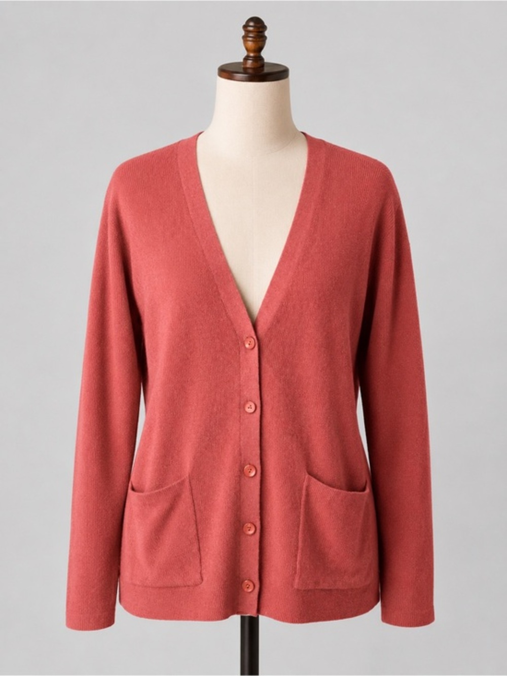 Eileen Fisher Organic Cotton Blend Coral Cardigan Sweater Button Front Pockets